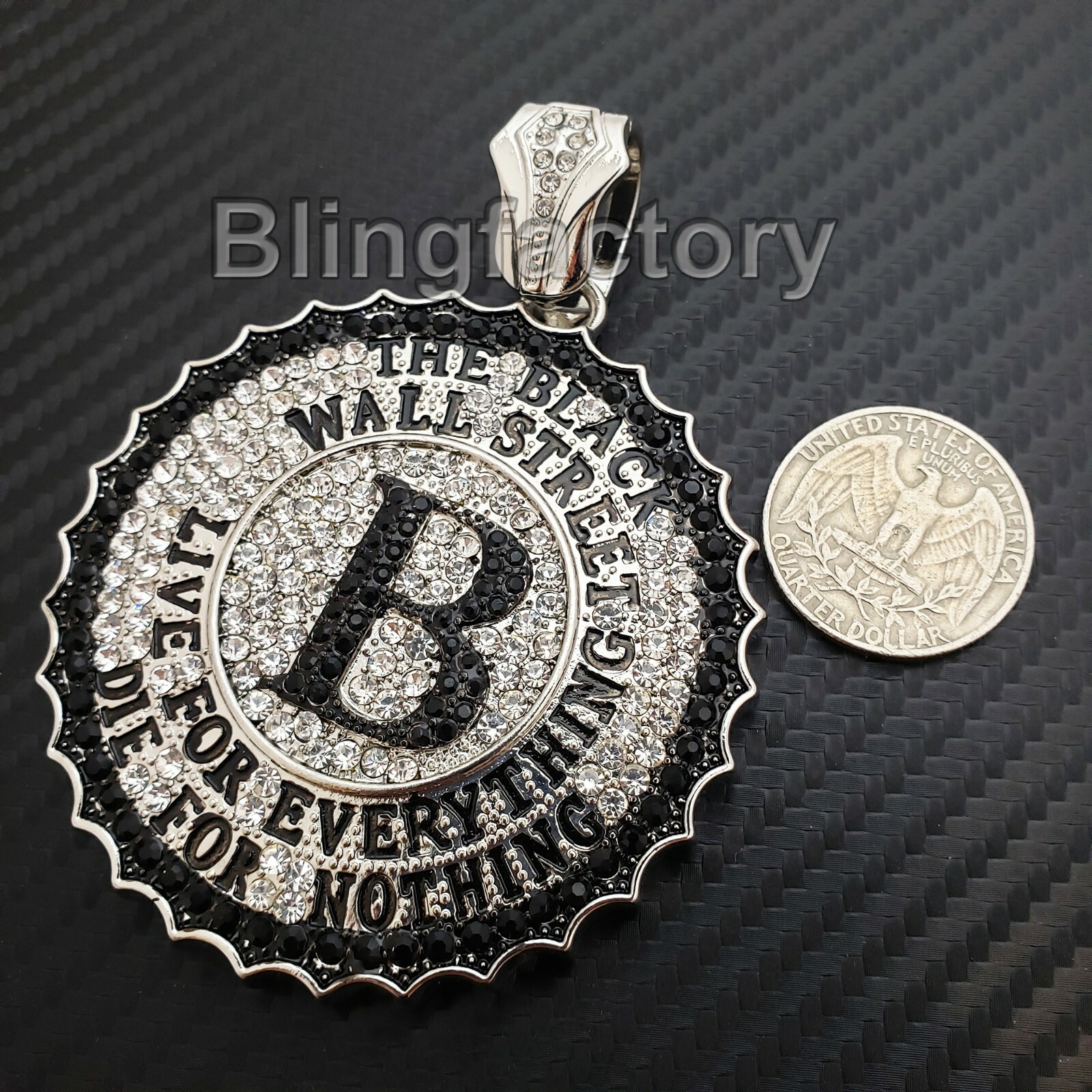 ICED HIP HOP SILVER PLATED THE BLACK WALL STREET CUBIC ZIRCONIA CHARM PENDANT