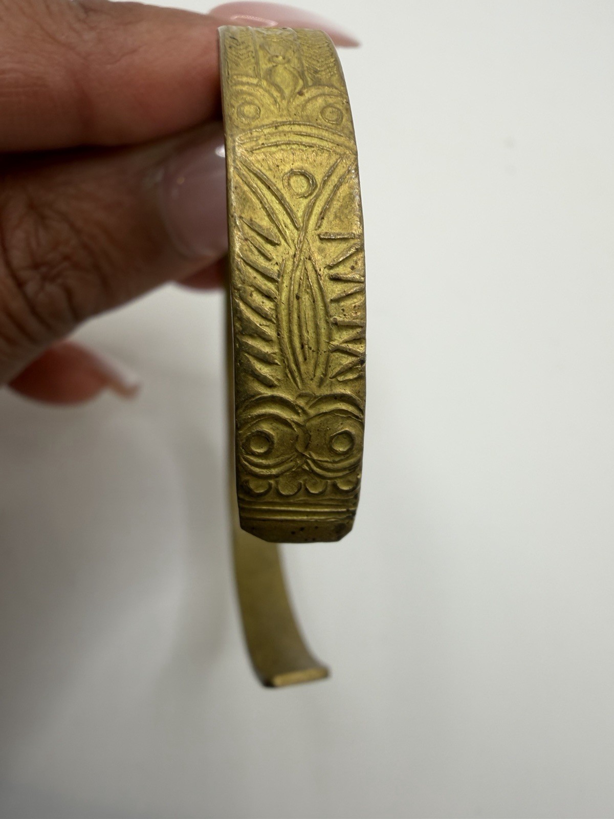 Brass Gold Egyptian Antique Cuff Bangle Bracelet Hyieroglypics Estate Item