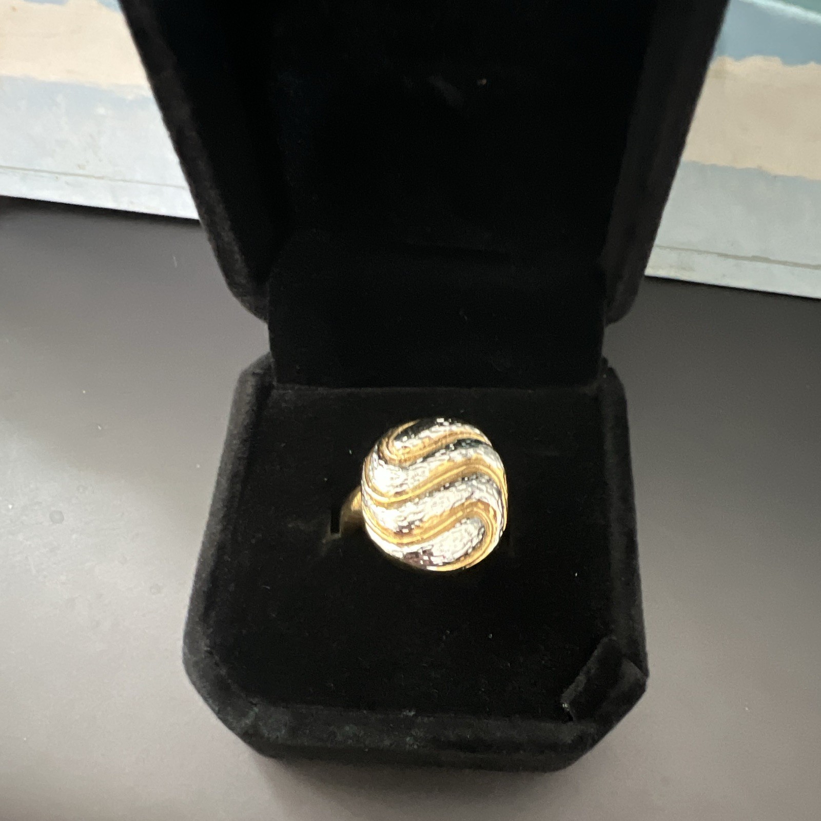 Gold Plated Dome Ring Size 7, 2mm Band, Round White/Colorless