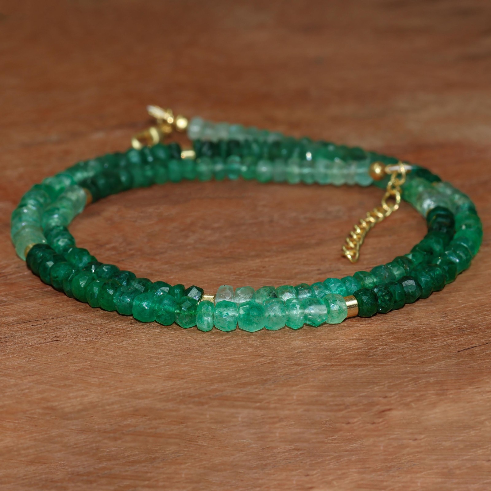 AAA Faceted Emerald Gemstone Bead Silver Necklace, Green Emerald Bead Necklace