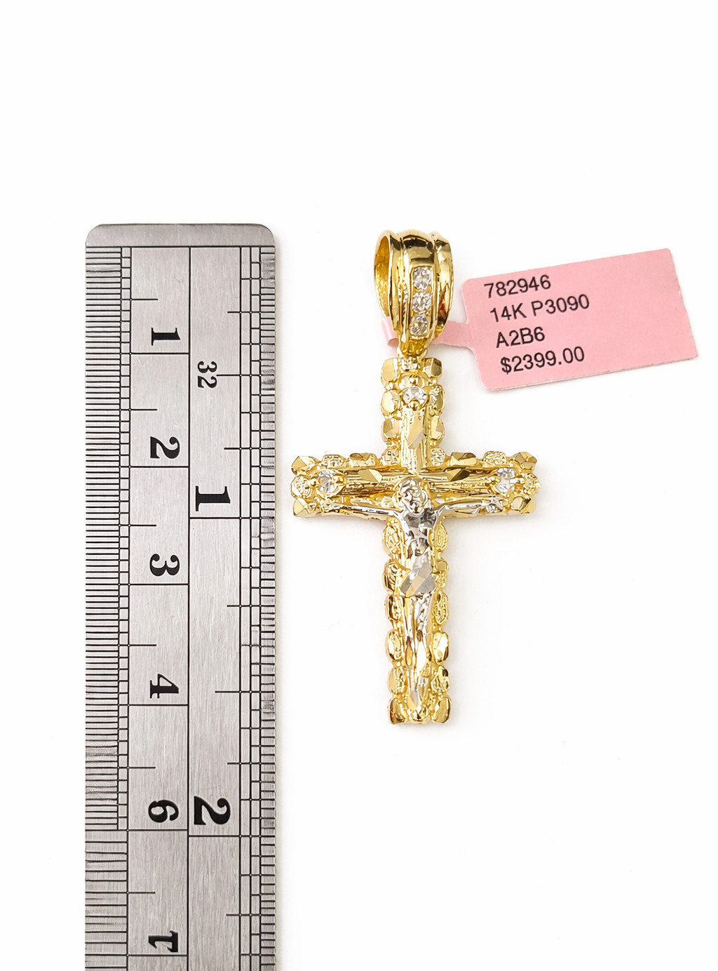 REAL 14k Cuban Curb Link Necklace Chain Nugget Cross 2.5mm 16 inches Ladies