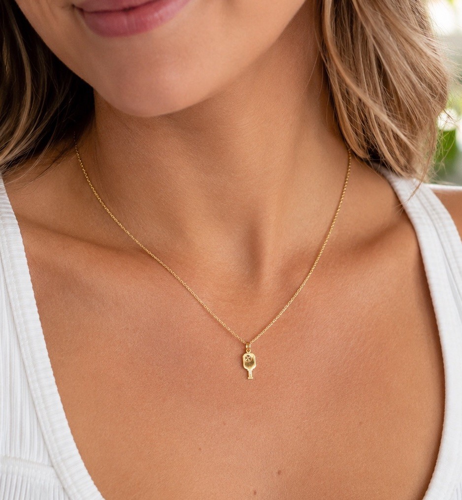 Tiny Tags Pickleball Paddle Charm Necklace Gold 18″ Sports Jewelry NWT Gift