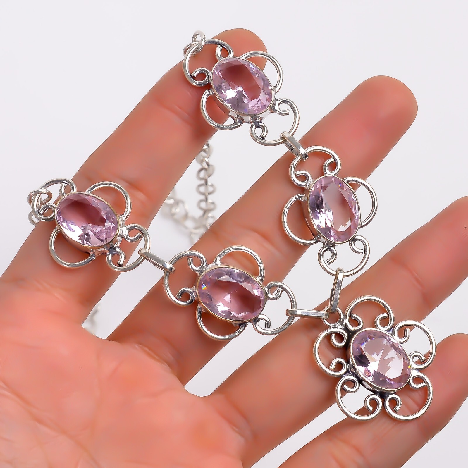 Vintage Handmade Oval Shape Gemstone Jewelry Necklace Size- 18″