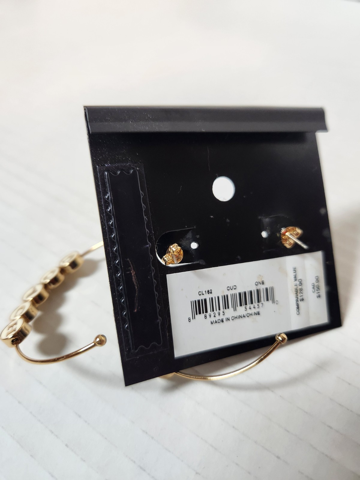 Coach Hoop Earrings Logo Gold White Plated Accessories