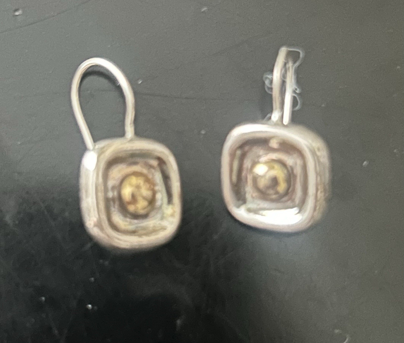 Silpada Sterling Silver Square With Brass Dot Center Earrings