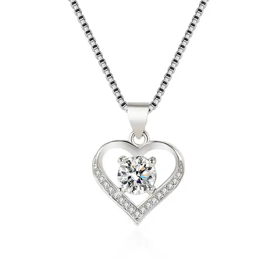 Sterling Silver Plated Love Heart Pendant Necklace FREE SHIPPING OVER 10$
