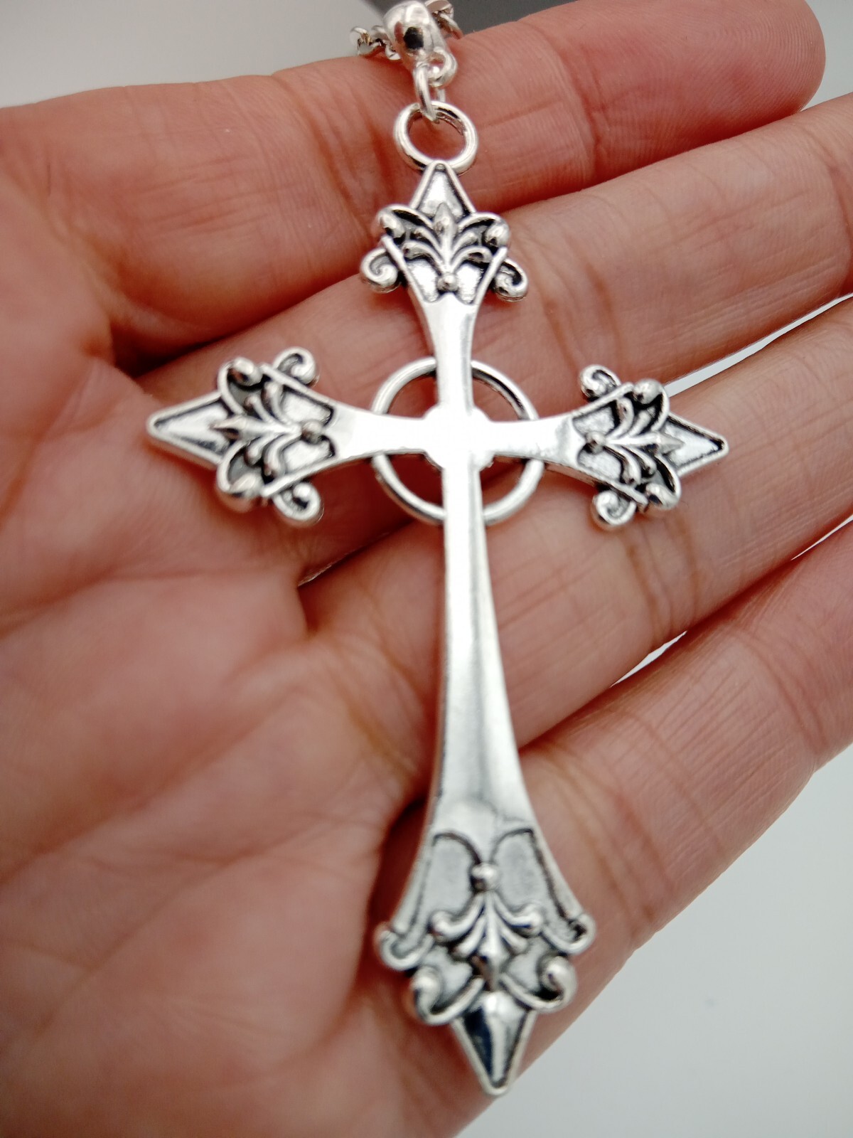 Very Long ornate CROSS Necklace 90cm/36″ chain Large Big Religious Gothic Rock