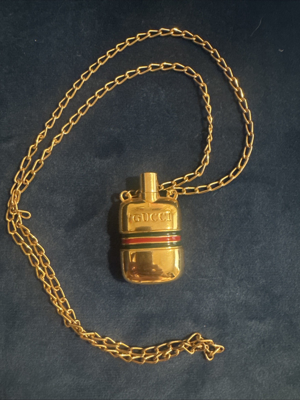 Gucci Vintage Logos Perfume Bottle Motif Gold Chain Necklace – RARE!
