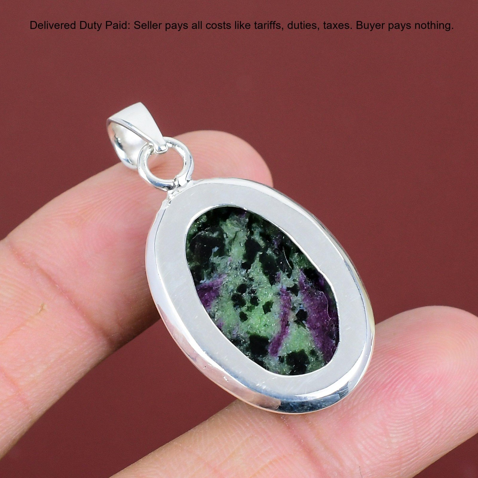 Mothers day Deal 925 Silver Oval Ruby Zoisite Stone Wife Anniversary New Pendant