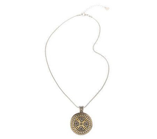 QVC Steel by Design Round Medallion Pendant Venetian Box Chain Necklace J261285