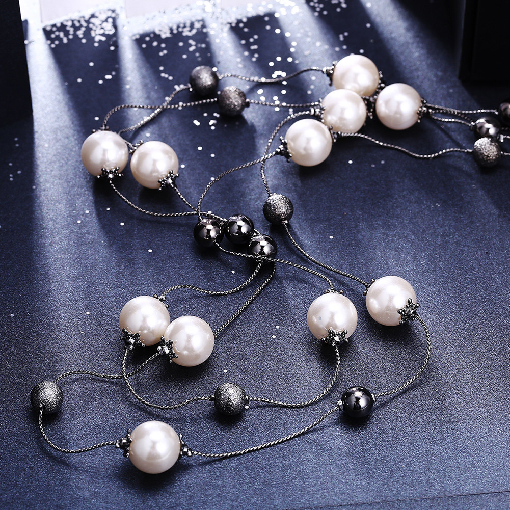 Chic Two Layer White Pearl Glass Woman Chain Wedding Necklace N-A550 Gift