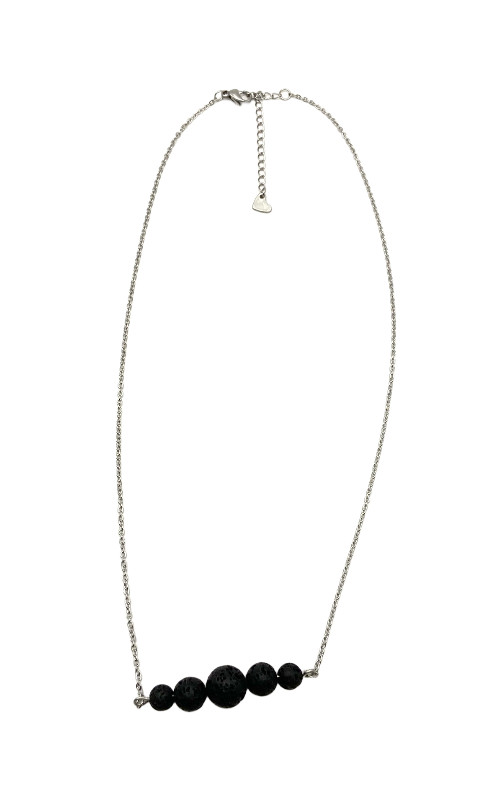 Black Round Nature Lava Rock Graduated Beads Aromatherapy Pendant Necklace 20″