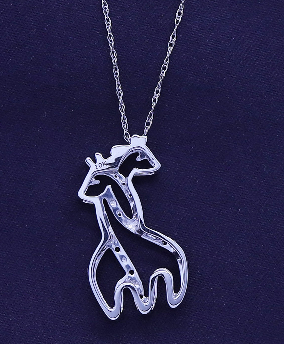Giraffe Pendant Necklace Black & White Simulated Diamond 14K White Gold Plated