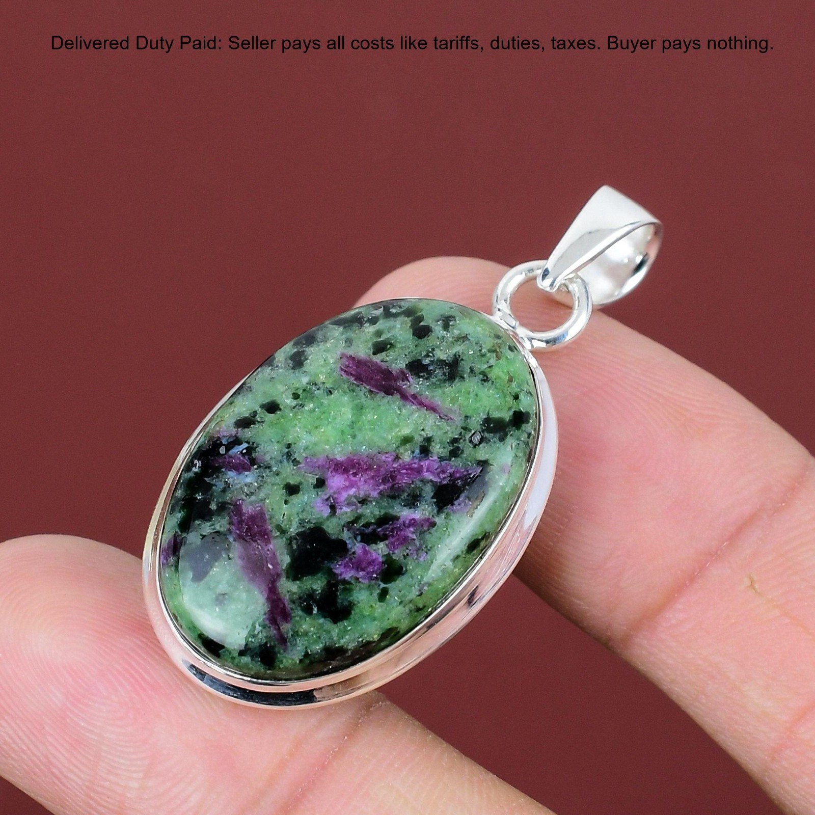 Mothers day Deal 925 Silver Oval Ruby Zoisite Stone Wife Anniversary New Pendant