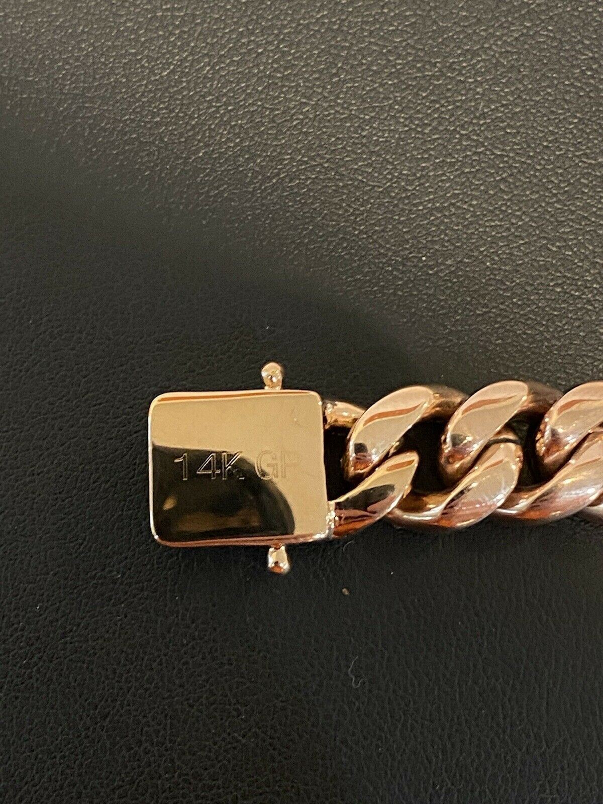 12mm 20″ Mens Miami Cuban Link Choker 14k Rose Gold Plated Stainless Steel Chain