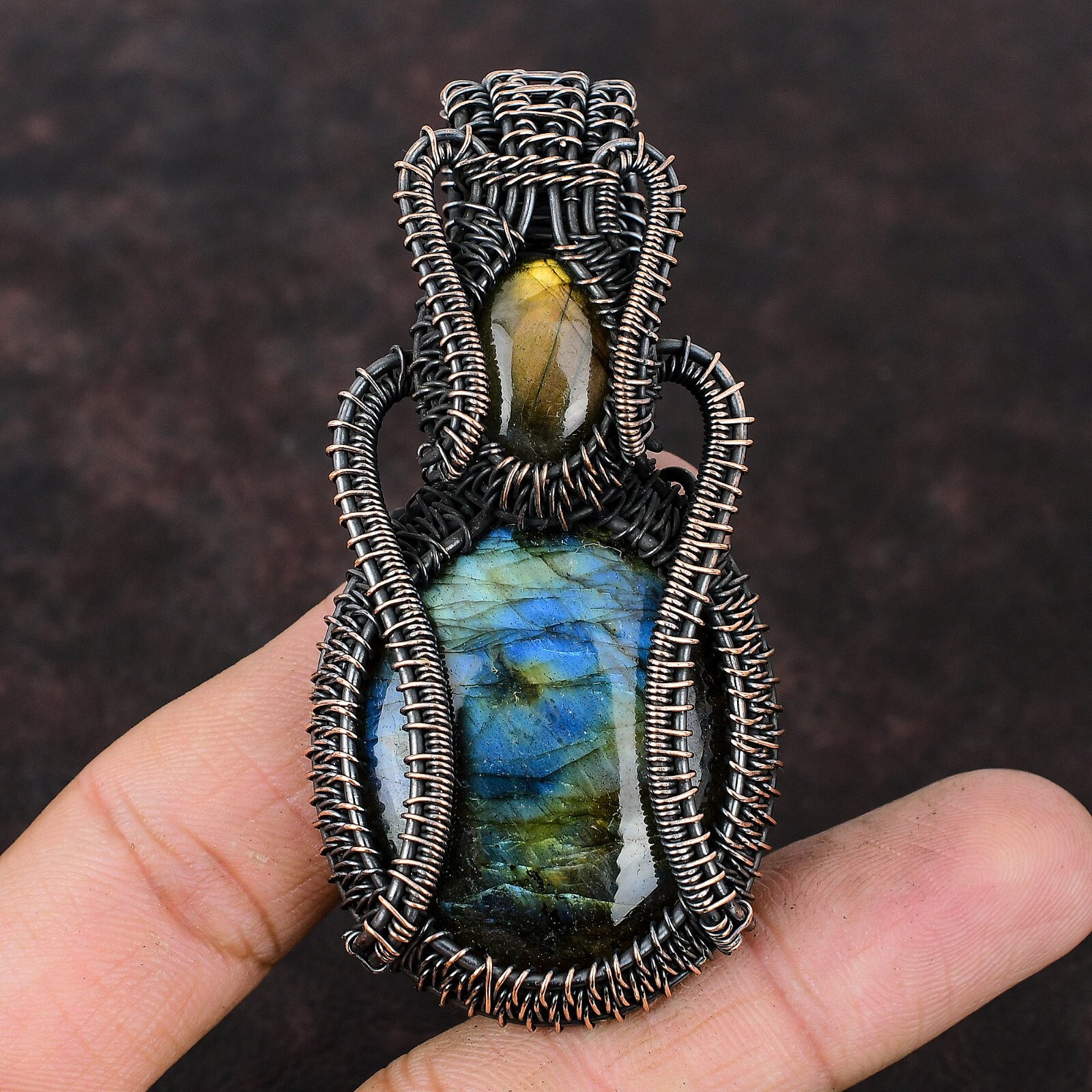 Labradorite Gemstone Jewelry Copper Love Gift Wire Wrapped Pendant 3.07″