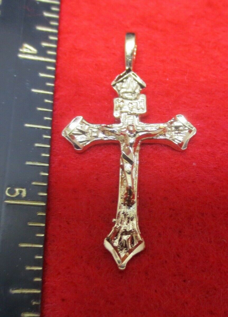 14 KT GOLD PLATED ABOUT 1 1/2 INCH CRUCIFIX CROSS W/ 24″ ROPE CHAIN-2623
