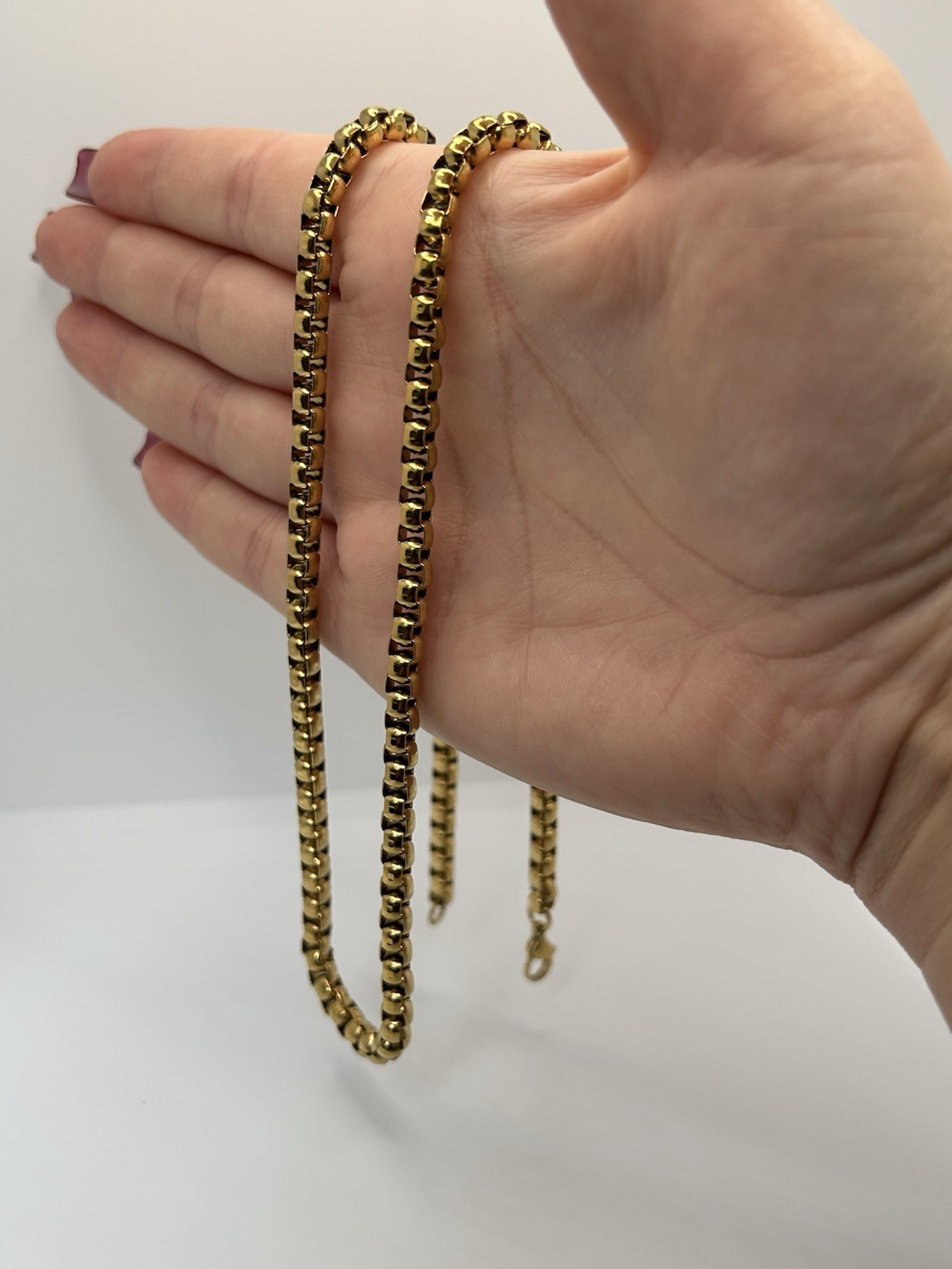 Premium 18K Layered 60cm (24’) Long Venetian Box Chain Necklace 4mm Wide Links