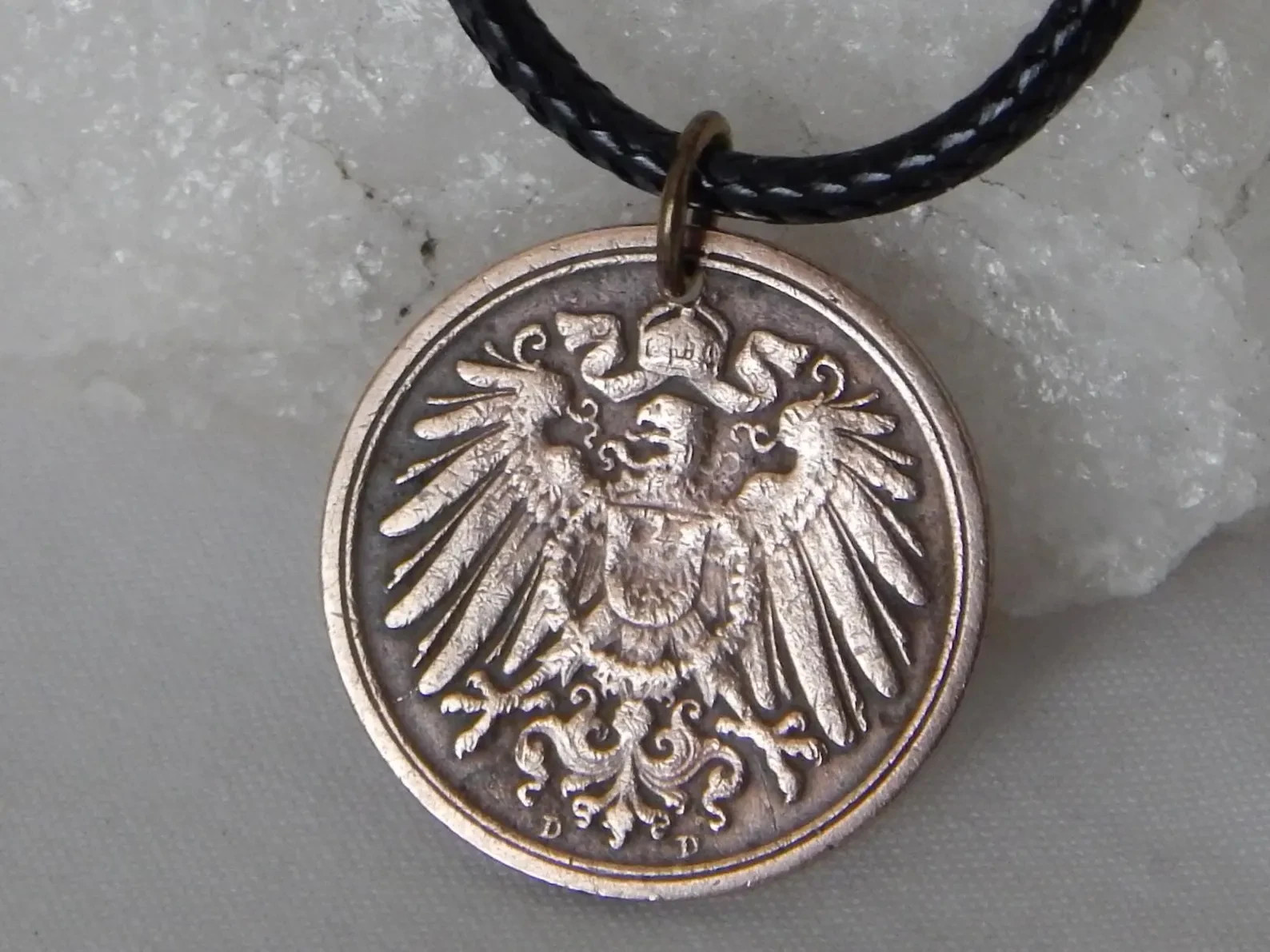 1908 Germany 1 Pfennig Coin Pendant Necklace Crowned Eagle #295