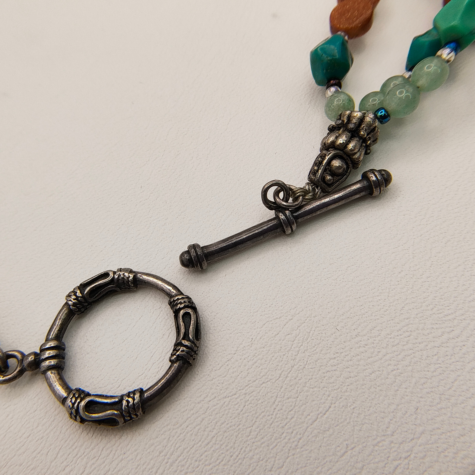 Faux Turquoise Pendant Necklace 925 Sterling Glitter Copper Color Bead Boho