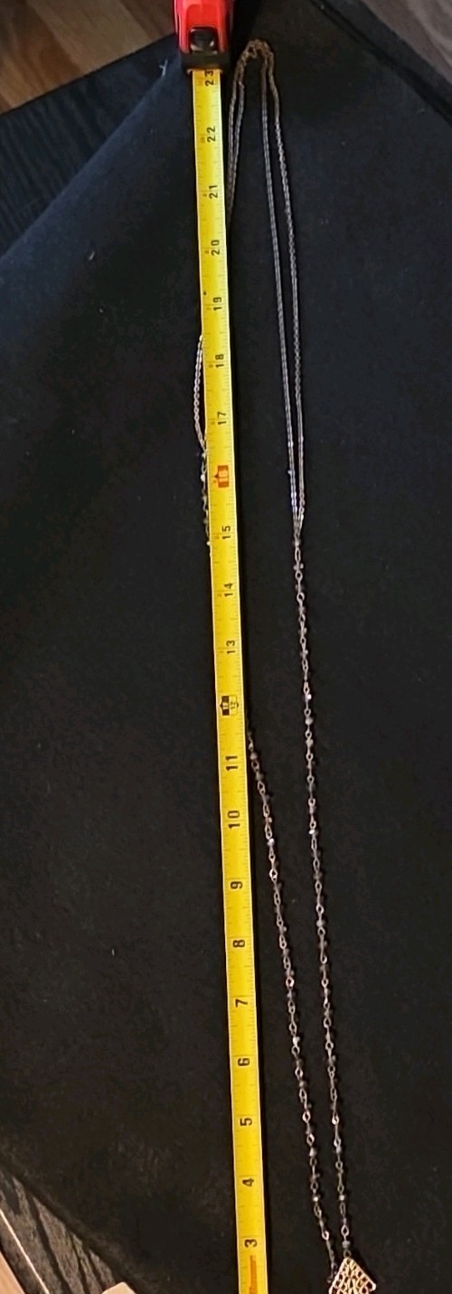 Gold Tone Cable Chain Necklace Triangle Tassel Pendant 23″ Gray Pink