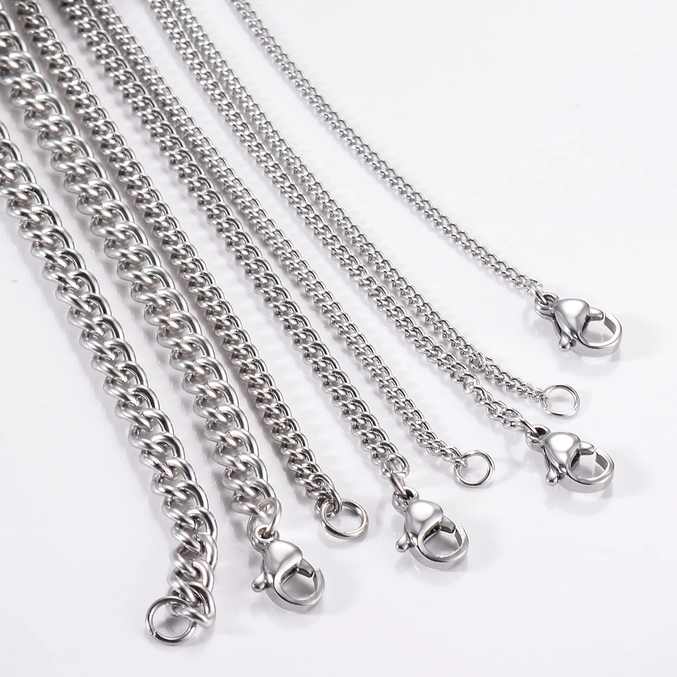 Stainless Steel Link Chain Necklace Silver Tone 1.5mm 2mm 3mm 4.5mm Jewelry