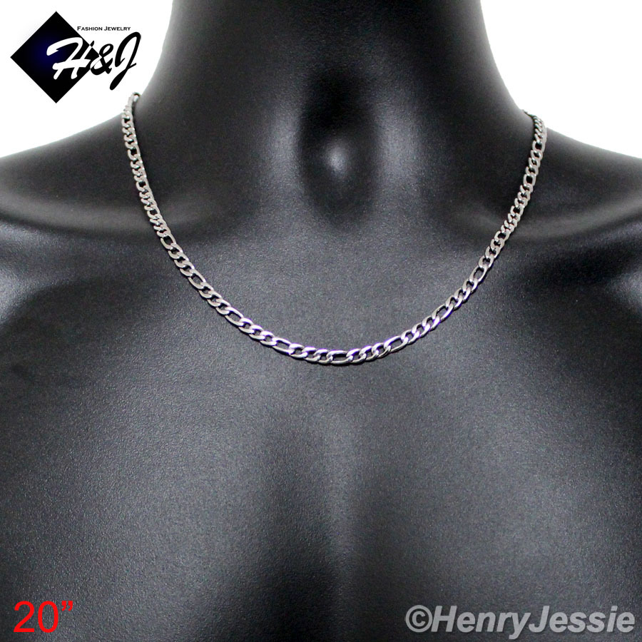 18-40″MEN’s Stainless Steel 4mm Silver Figaro Link Chain Necklace