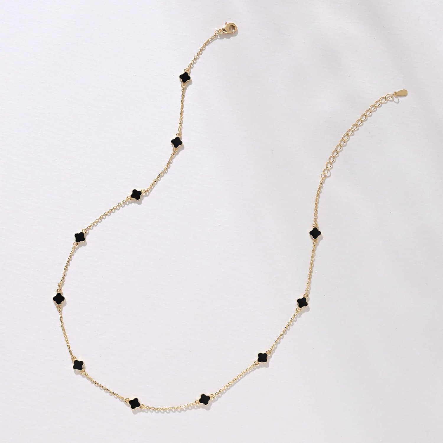 14K Gold Plated Tiny Clovers Necklace for Women, Very Small Dainty Gold Plated 4