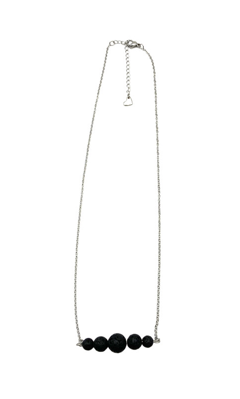 Black Round Nature Lava Rock Graduated Beads Aromatherapy Pendant Necklace 20″