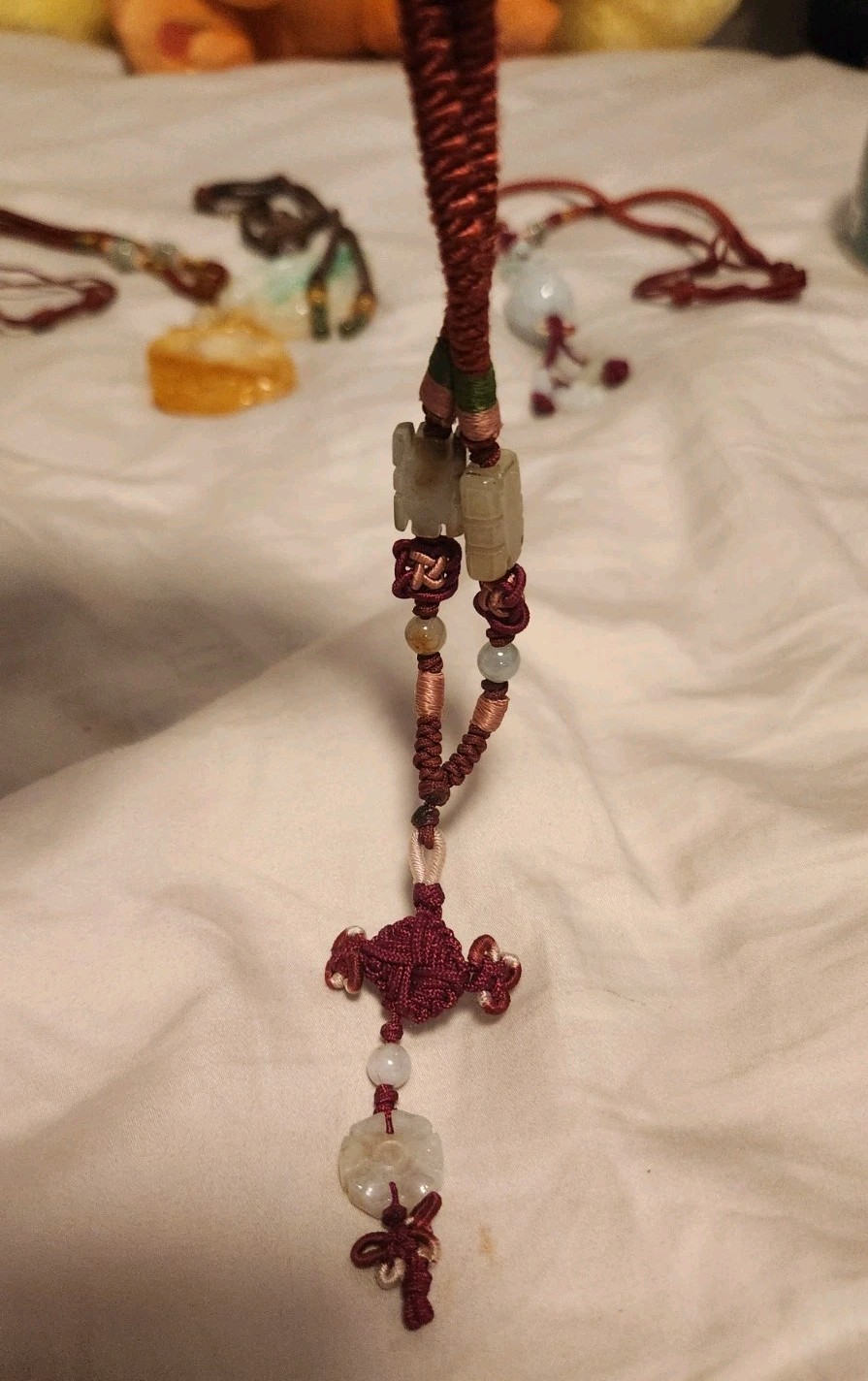 Jade Flower Charm Pendant Necklace W/ Cord Handmade Gemstones from Taiwan