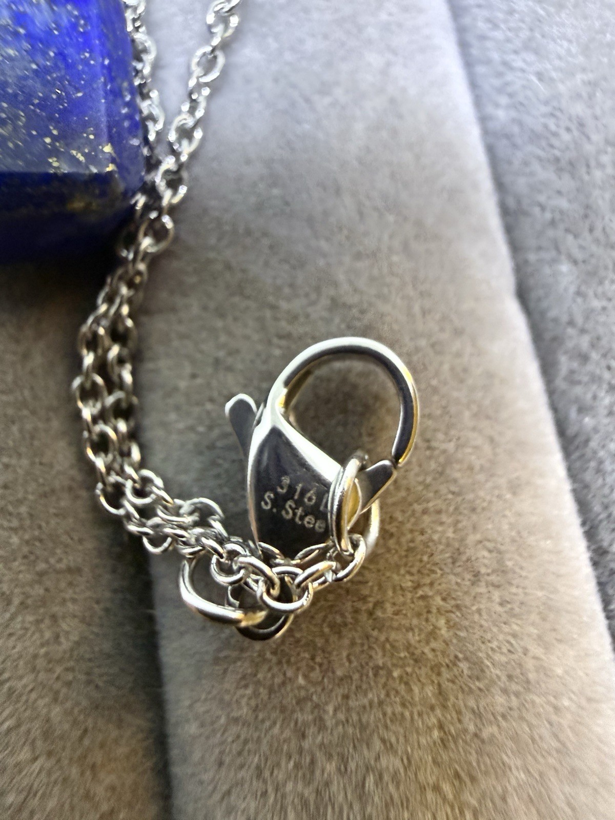 Lapis Lazuli Pendant Necklace, 20 Inches In Stainless Steel, Perfume Bottle