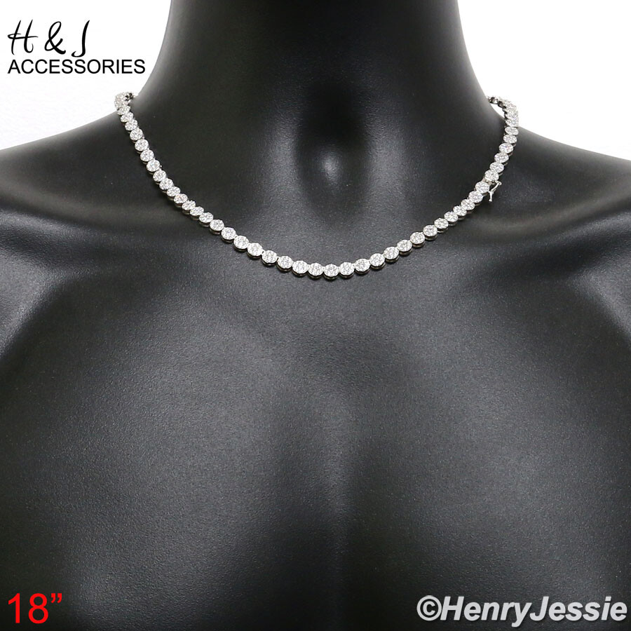 MEN 925 STERLING SILVER 18″-30″X5MM 1 ROW ICY CZ FLOWER CLUSTER NECKLACE*N15