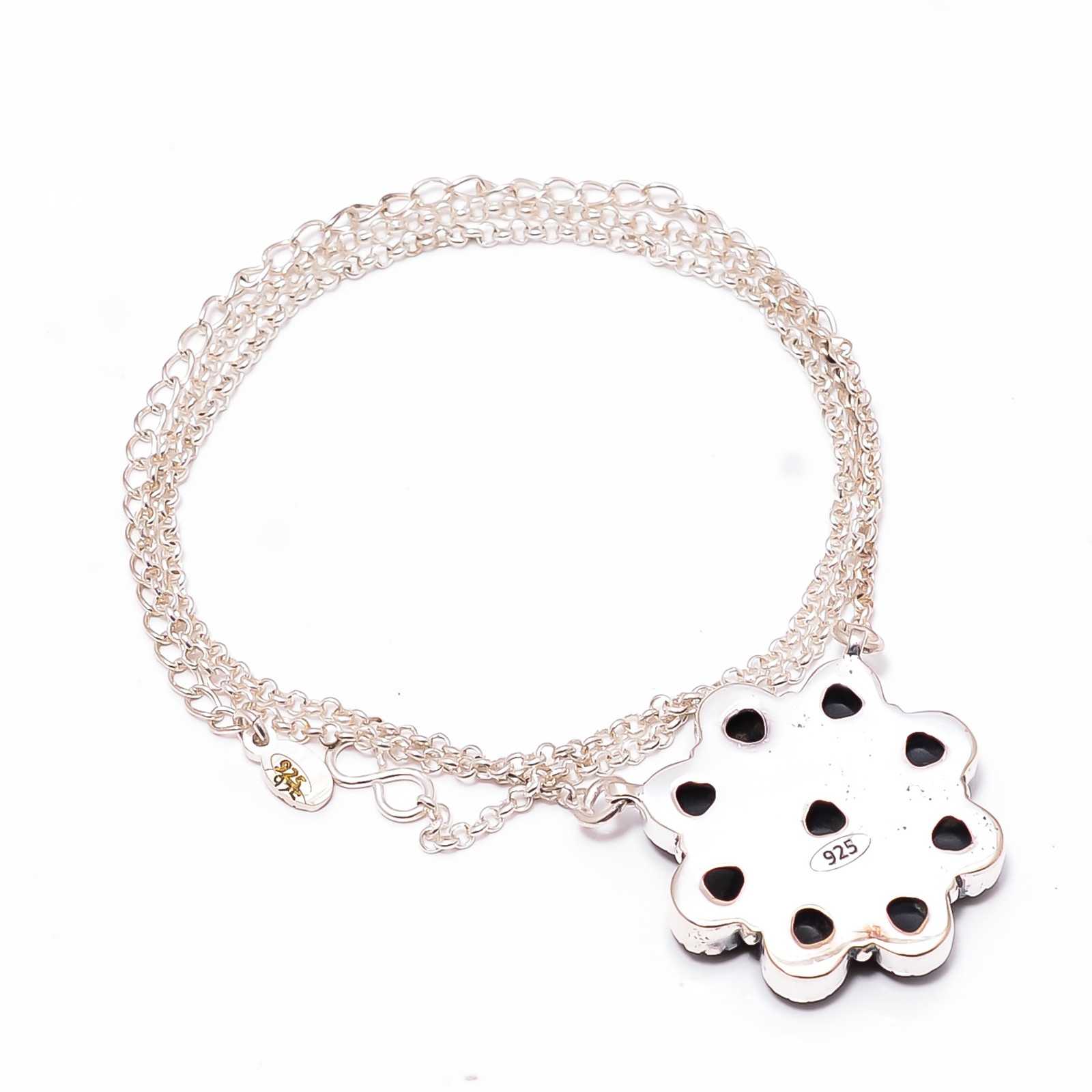 Black Onyx – Brazil 925 Sterling Silver Cluster Flower Necklace 19-23″ CP9571246