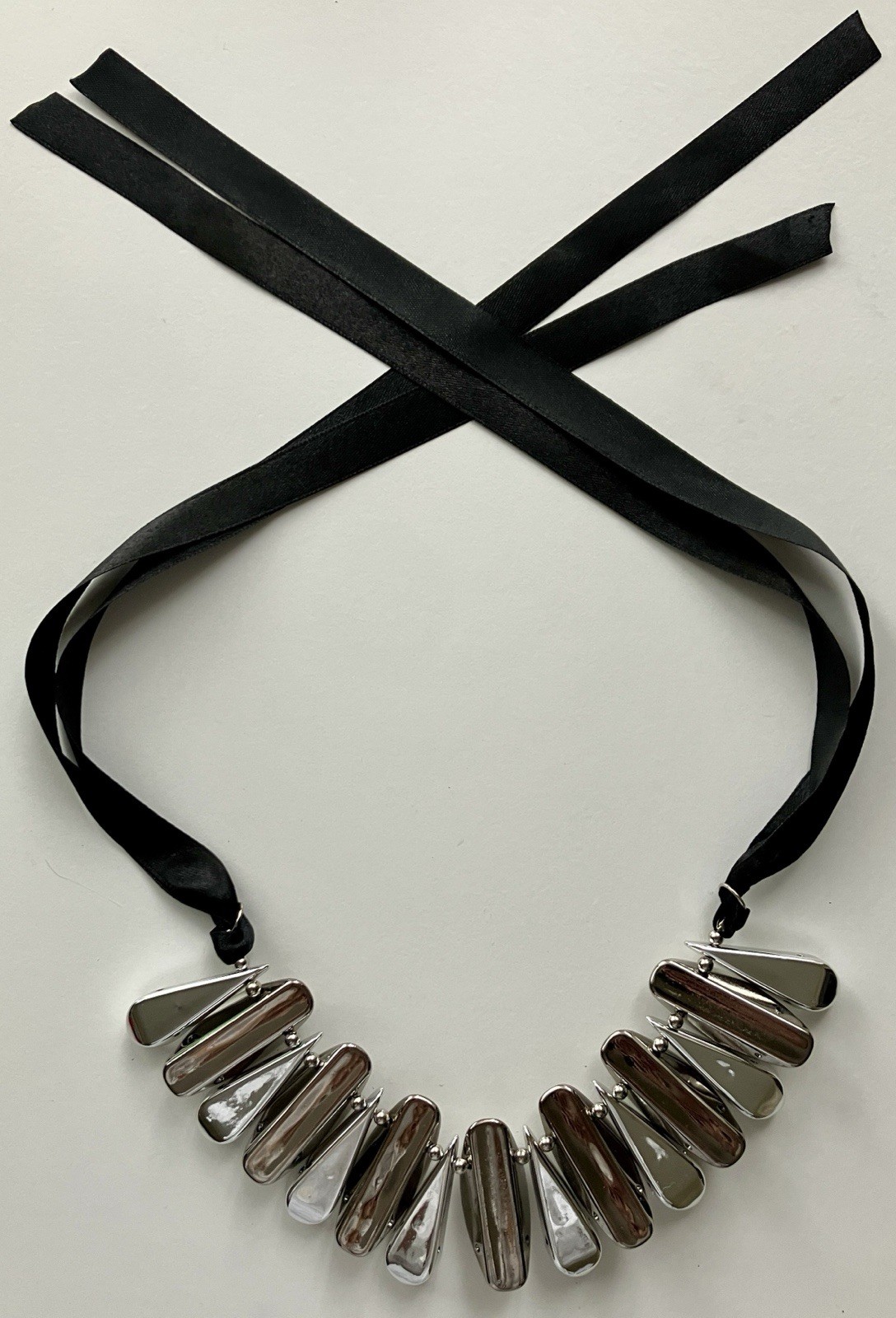 Statement Silver Gunmetal Tone Collar Necklace Nugget Choker Bib Adjustable Ties
