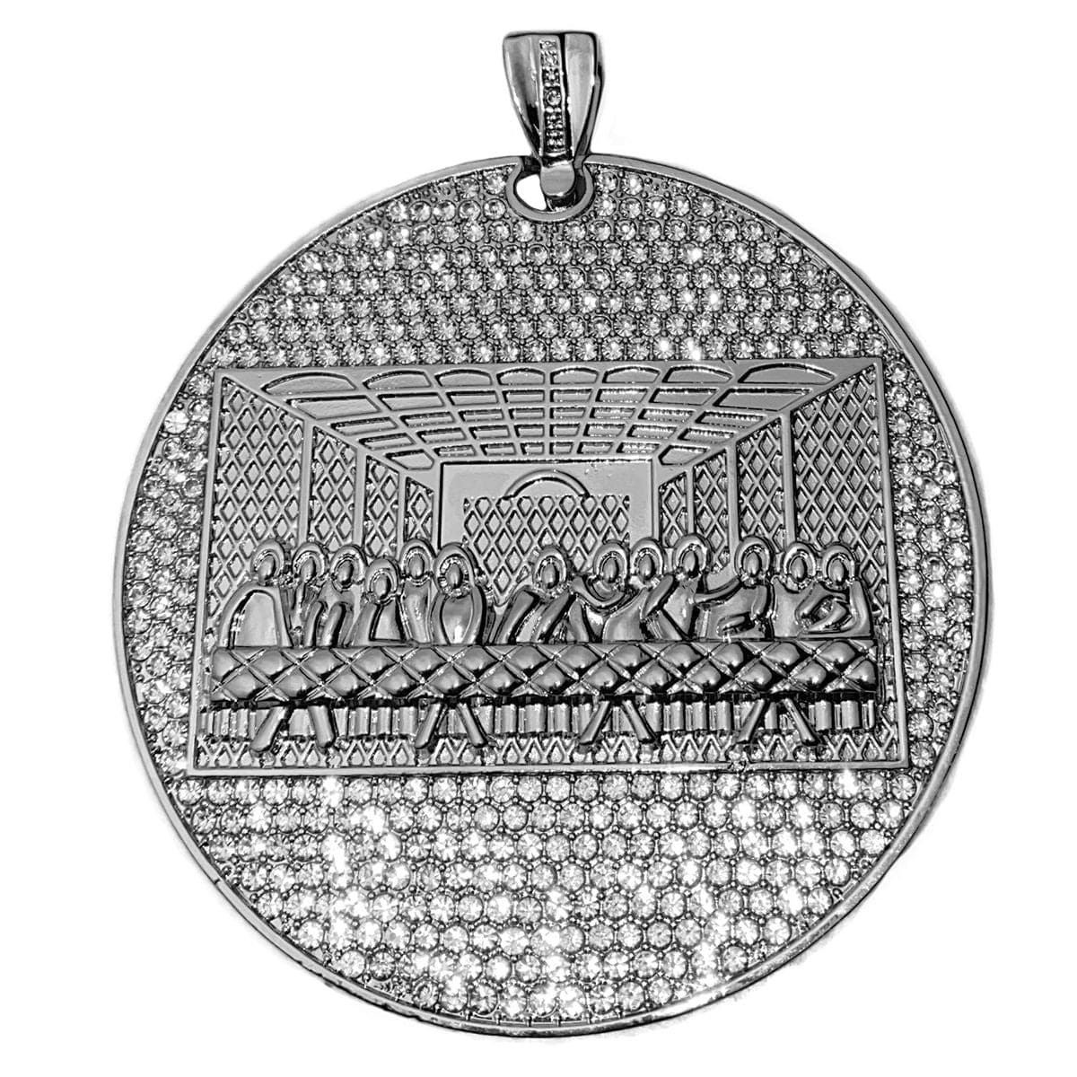 Men’s Huge The Last Supper Iced CZ Pendant Silver Tone Big Hip Hop Medallion