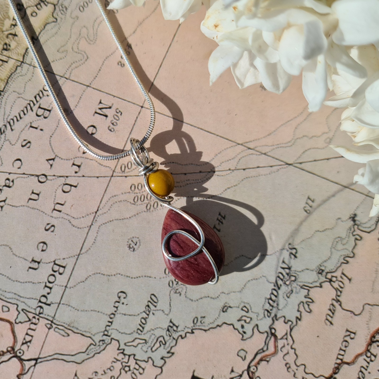 Mookaite Wrapped Beads Pendant