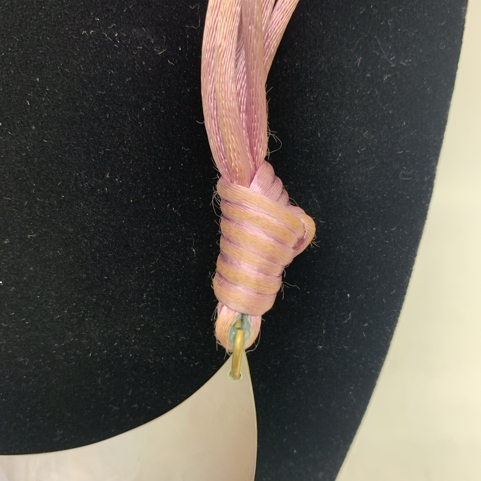 VTG 18” Mother Of Pearl Pendant Necklace W/2 Tone Silk Satin Cord