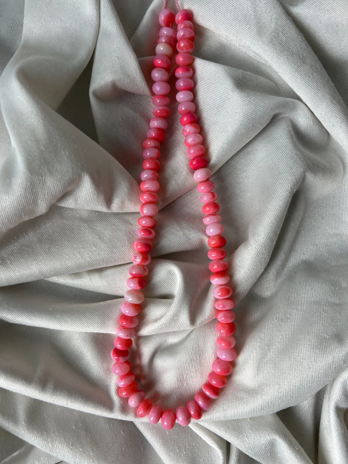 Natural Pink Opal Rondelle Beads Multi Shade Gemstone Strand 16” Necklace