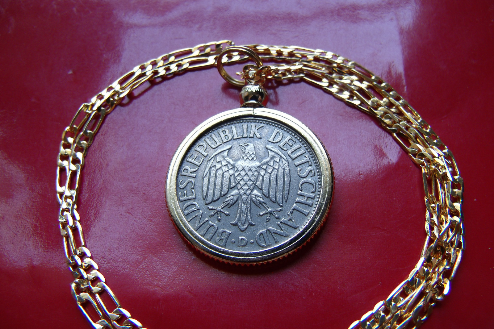 Germany One Deutschemark Coin Pendant on a 22″ Gold Filled Link Chain