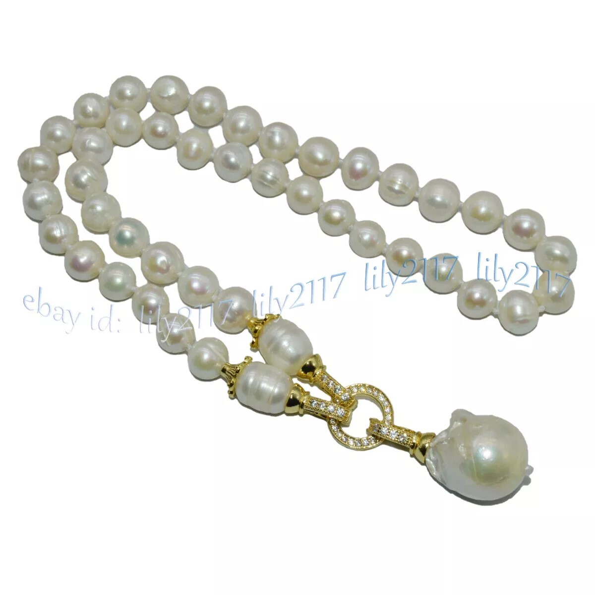 Real Natural White Freshwater Pearl Keshi Baroque Pearl Drop Pendant Necklace