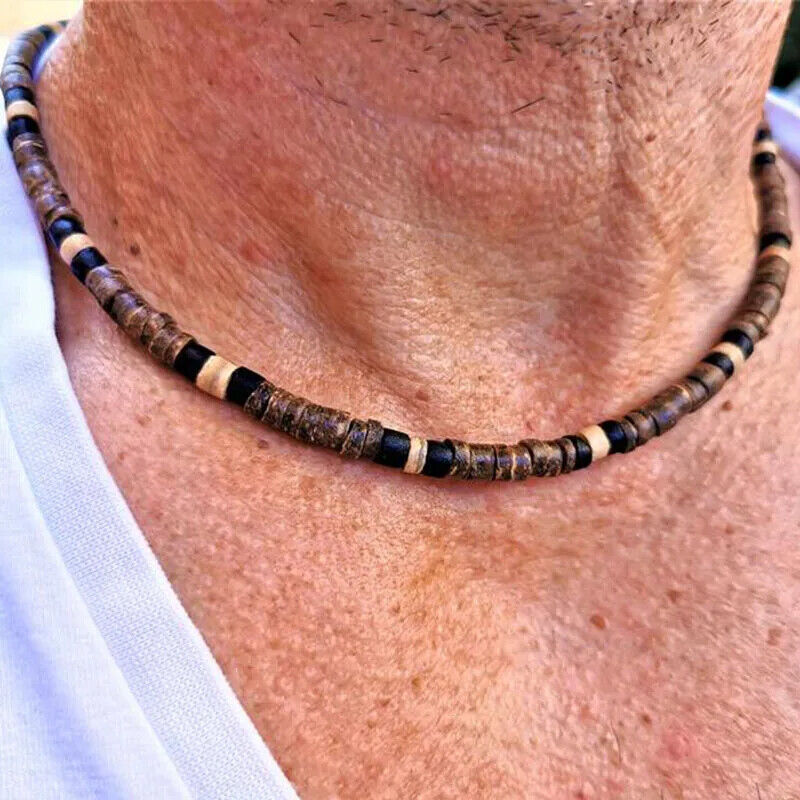 Men’s African Necklace African Beaded Coconut Shell Jewelry Surfer Necklace Gift