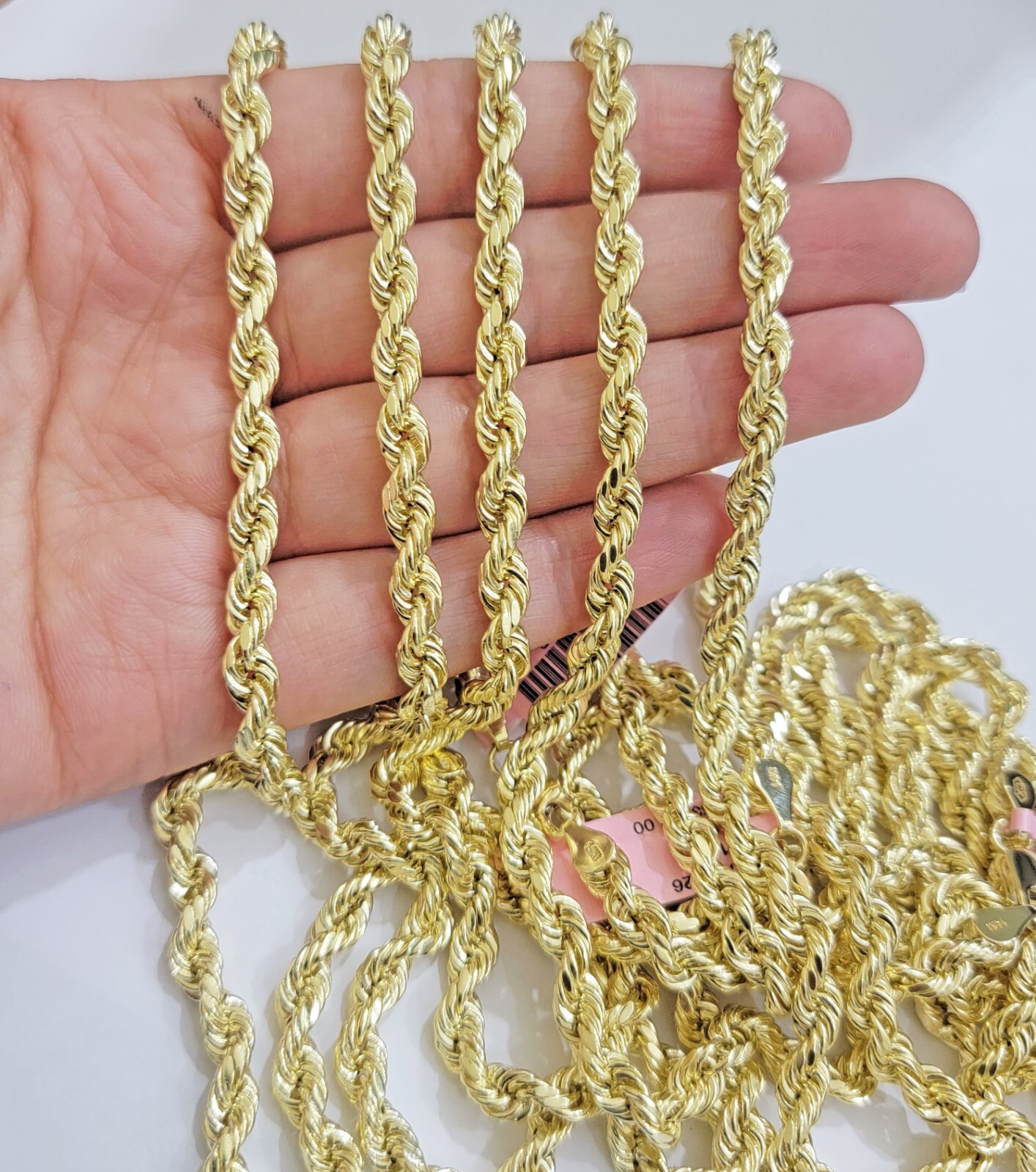 Real 14k Yellow Gold Rope chain necklace 2.5mm 3mm 4mm 5mm 18-26 Inch Men women.