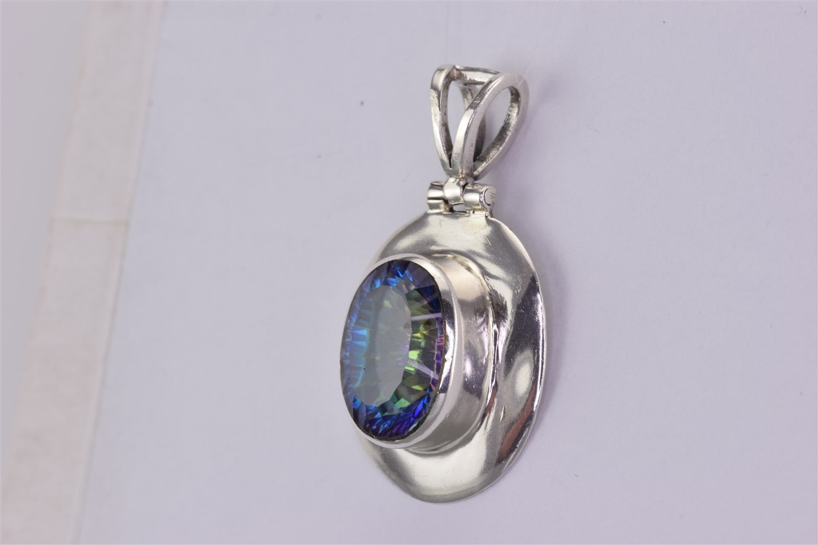 Sterling Silver 32mm x 25mm Oval Blue Mystic Topaz Statement 925 Pendant