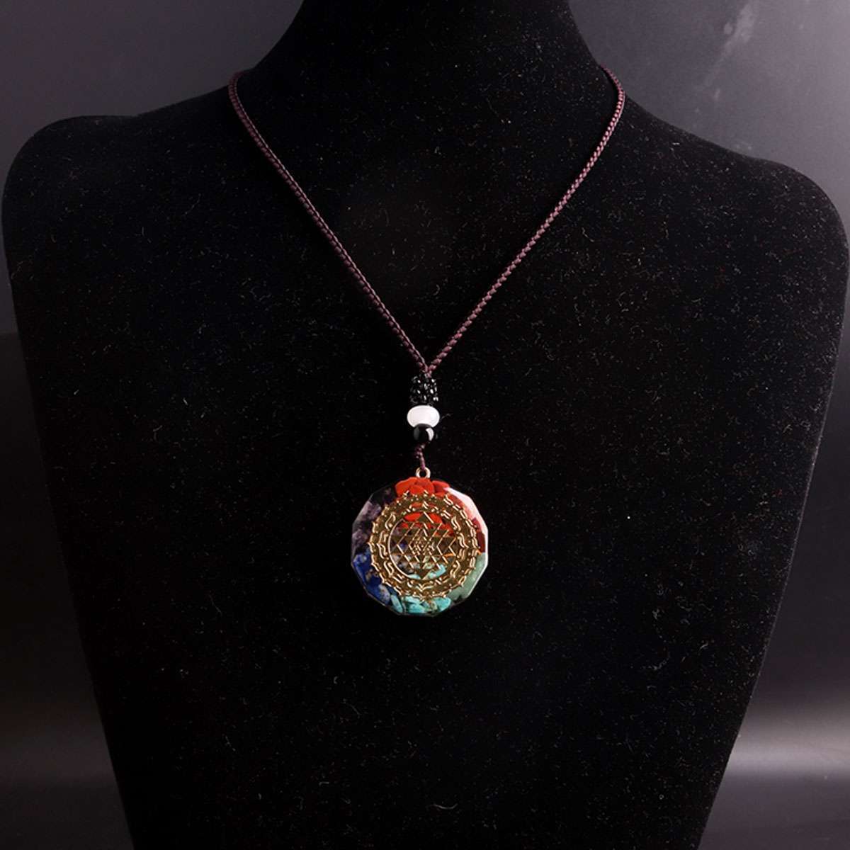 Natural Crystal Orgonite Pendant 7 Chakra Healing Talisman Women Men Necklace
