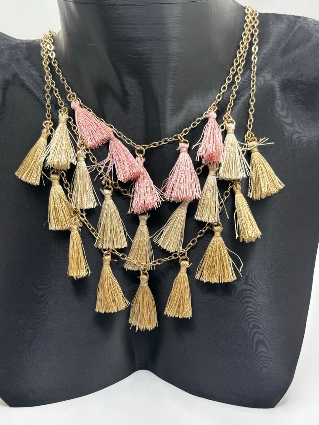 Gold and Pink Tassel Necklace NWOT