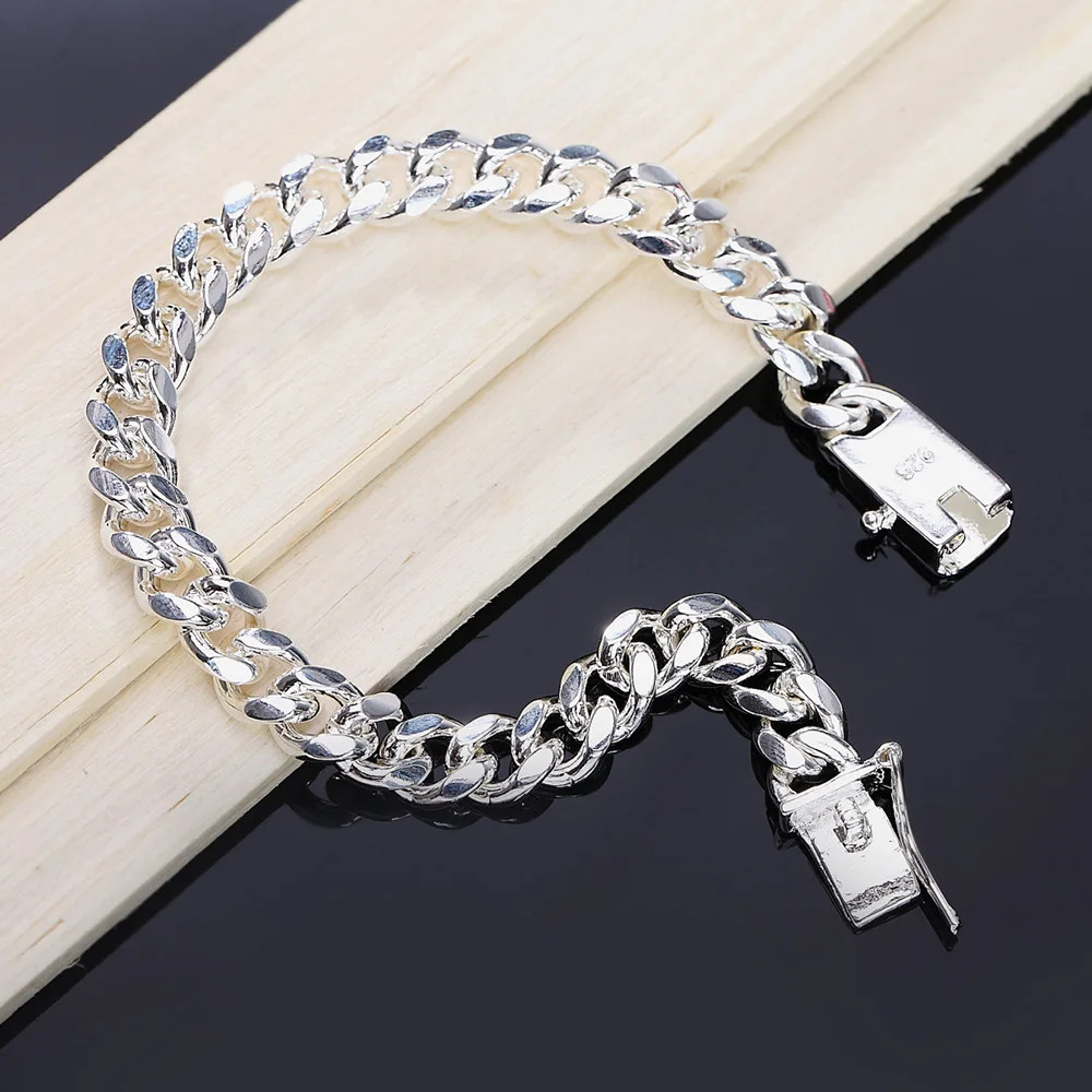 Men’s 925 Sterling Silver Exquisite 10MM Solid Chain Bracelet Fashion Jewelry