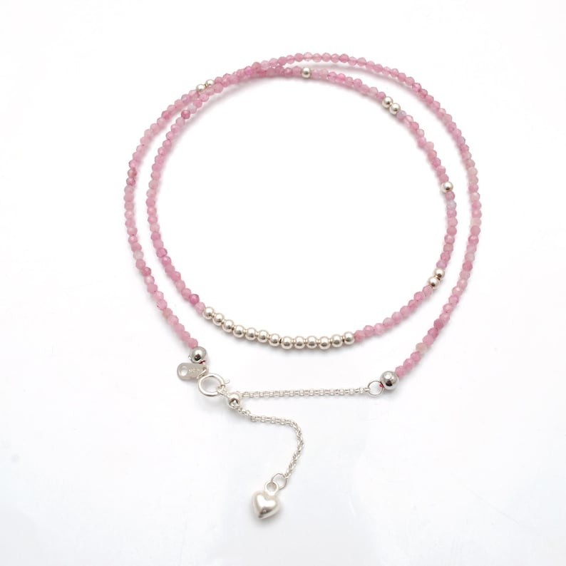 Beautiful A++ Pink Tourmaline Faceted Round Gemstone Beads Women Necklace 24”