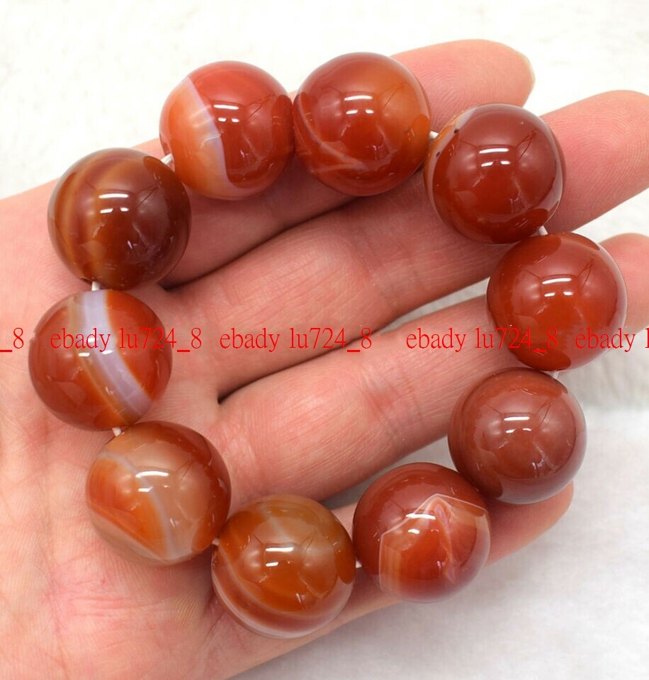 Fashion 6-20mm Red Striped Agate Gemstone Round Beads Necklace Bracelet 18/7.5″