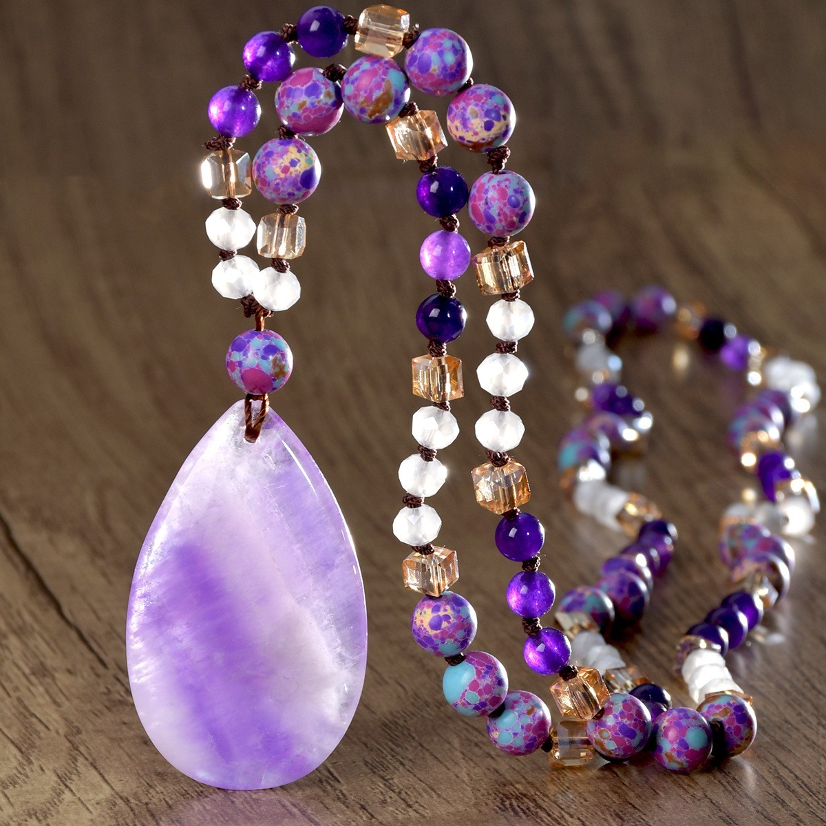 New Vintage Natural Stone Pendant Necklace For Women Knot Necklace Sweater Chain