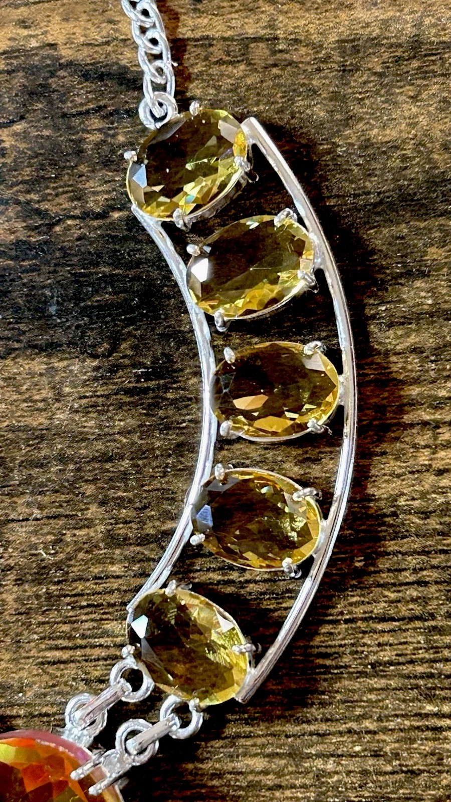8417. Bi Color Tourmaline Citrine Gemstone 925 Silver Big Necklace 43 Gms